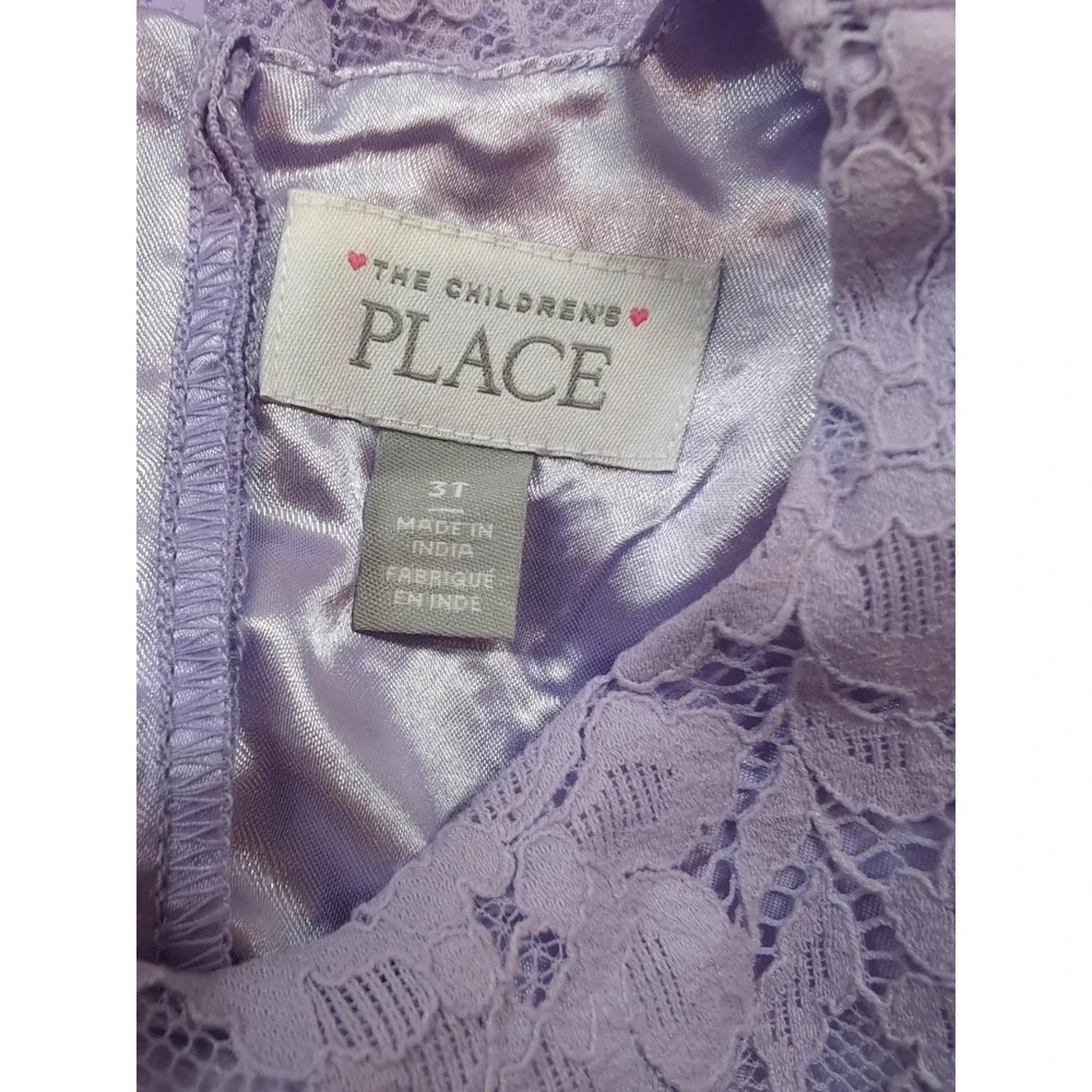 The Children's Place Girls 3T Lavender Purple Floral Lace Ruffle Sleeve Dress